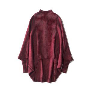 Marciano Womens Red High Neck Batwing Sleeve Cashmere Mid Long Pullover Sweater